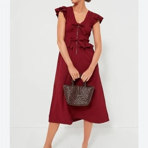 Sea New York Red Regina Seersucker Flutter Sleeve Dress XXS - Picture 1 of 7