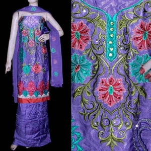 LAVENDER CREPE INDIAN PATIALA SALWAR KAMEEZ SUIT w EMB DRESS MATERIAL LADIES DEN - Picture 1 of 3