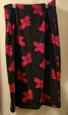 复古 Briggs 纽约裙 16W 弹力黑色 W 红色花朵美国制造奇思索斯  — 第 1/4 张图片