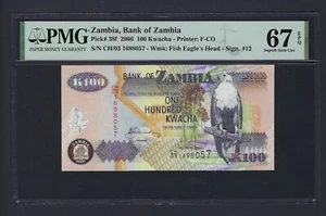 Zambia 100 Kwacha 2006 P38f Uncirculated Graded 67 - Afbeelding 1 van 2