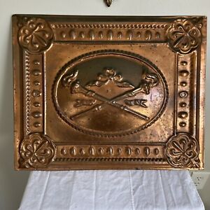 Vintage Fireplace Insert Cover Copper Tone Embossed Crossed Torches 20"x16"