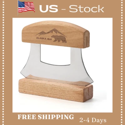 BRANDED Alaskan Mezzaluna Ulu Knife Salad Veggies Rocker Chopper Slicer Cutter Hashing