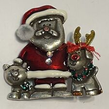 Vintage AJMC Enamel Santa Reindeer Pig Cat Dog Christmas Pin Brooch