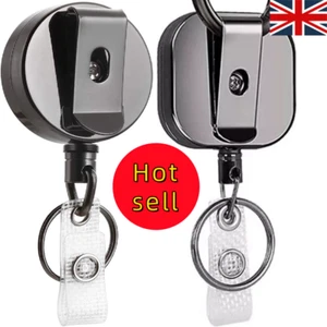 Retractable ID Card Badge Reel Chrome Metal Heavy Duty - clear ID Card Holder UK - Picture 1 of 19