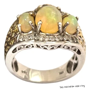 Chuck Clemency STS Sterling Silver Ethiopian Opal Cz Cabochon Statement Ringsz8 - Picture 1 of 7