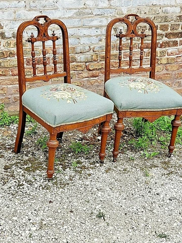 civil war Victorian walnut ballroom chairs beautiful needle point floral motif Cover