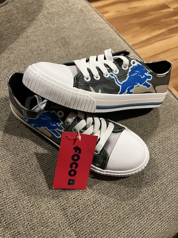 FOCO Womens Size 7 NFL Team Detroit Lions Logo Low Top Canvas Shoes-CAMO-NEW Cover