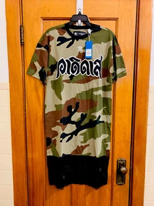 Adidas Originals camo lace hem tee dress brown green H59016 NWT size XS - Picture 1 of 8