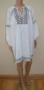 New M&S COLLECTION Embroidered Pure Cotton White Mini Beach Dress Sz UK 14 22 - Picture 1 of 4