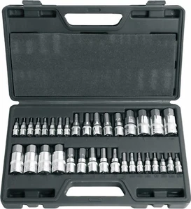 PKTool 34pc Hex Bit Socket Set Metric/SAE 1/4 3/8 1/2” DR S2 Cr-V Master Kit - Picture 1 of 6