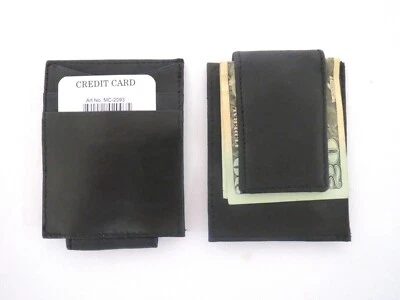 Cartera con clip magnético para dinero para tarjetas de crédito cuero genuino negro para hombre. Foto 1 de 4