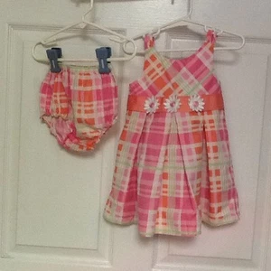 Youngland Baby Girls Dress Set Size 24 Months Pink Peach Daises Plaid 21 - Picture 1 of 8