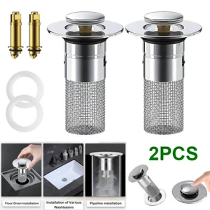 2X Bathroom Sink Stopper Hair Catcher Pop-Up Drain Filter Wash Basin Core Bounce - Picture 1 of 8