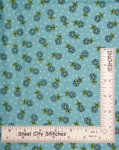 Loralie Daisy Floral Fabric 3 PC LOT Dots Turquoise Cotton Loralie Designs - Picture 1 of 1