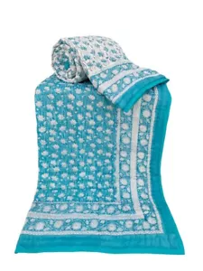 Blockdruck 100% Baumwolle Indisch Gesteppt Razai Quilt Tagesdecke Überwurf Wi... - Bild 1 von 1