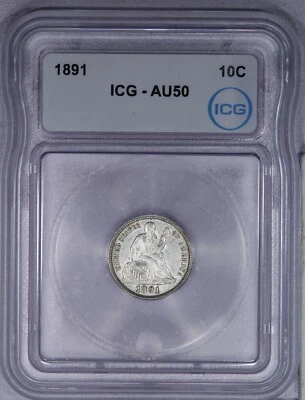 1891 Liberty Seated Dime 10C ICG AU50 - Image 1 of 4