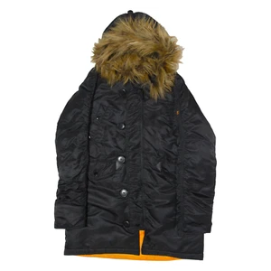 ALPHA INDUSTRIES Faux Fur Trim Womens Parka Jacket Black Nylon Hooded XS - Picture 1 of 6