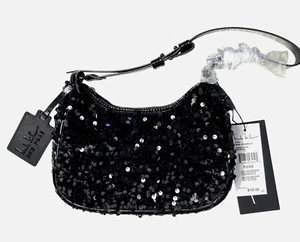 Nicole Miller Black Sequined Shoulder Bag Purse - Picture 1 of 6