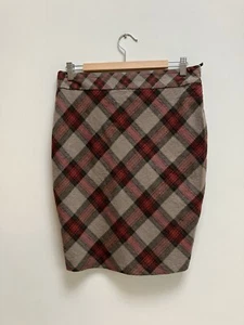 Ted Baker Size UK 14 Skirt Brown Check Plaid Wool Blend Smart 4 Office Career - Picture 1 of 10
