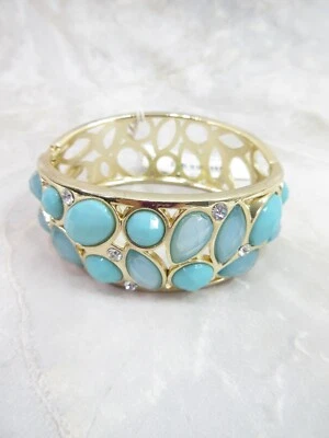 Brazalete Brazalete Banana Republic Turquesa Joya Estrás Bisagras Anchas Nuevo con Etiquetas Foto 1 de 4