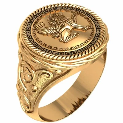 Winged Lion Ring for Men Biker Wing Lion Brass Jewelry Size 6-15  - Image 1 of 4