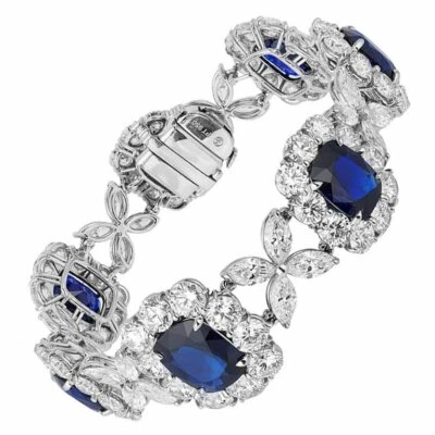 独特 56.50 克拉缅甸蓝宝石钻石 925 纯银女式手链 — 第 1/4 张图片