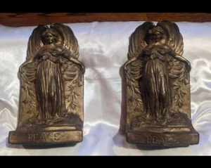 Rare Antique 1915 Bronze S Morani Peace Angels Statue Sculpture Bookends - Picture 1 of 19
