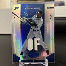 2004 LEAF CERTIFIED CARL CRAWFORD MIRROR BLUE JERSEY PATCH 78/100 GAME USED RAYS