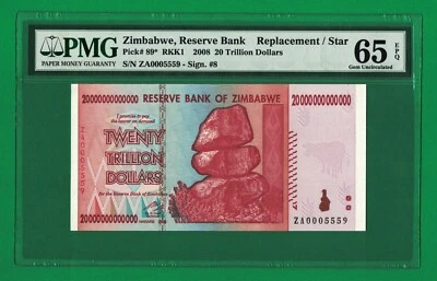 PMG Certified Authentic 20 Trillion Dollars Zimbabwe 2008 Gem Uncirculated Star - Image 1 of 4