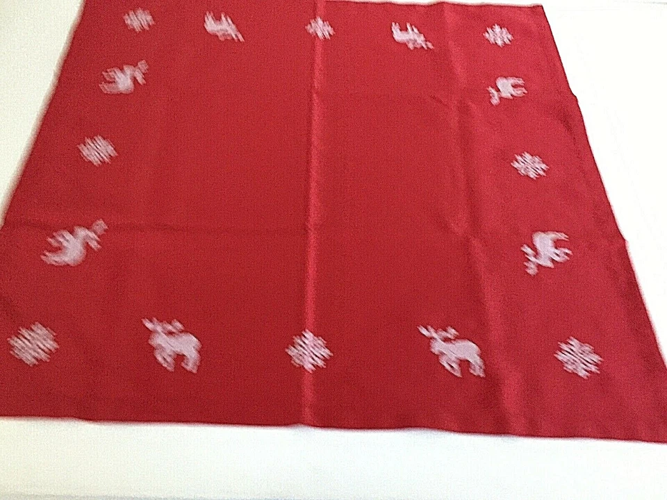 Christmas Reindeer Snowflake Motif 32" Square Table Topper Home Decor Red/White - Image 1 of 3