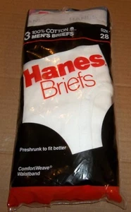 Vtg 1987 New In Package 3 PAIRS HANES 100% COTTON BRIEFS UNDERWEAR Size 28 - Picture 1 of 8