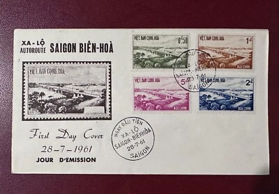 Vietnam del Sur 1961 FDC SAIGÓN BIEN HOA CARRETERA SAIGÓN MATASELLOS Foto 1 de 2
