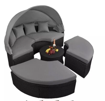 Poly Rattan Sonneninsel Ø 180 cm Lounge Liegeinsel Liege Muschel mit Sonnendach - Bild 1 von 4