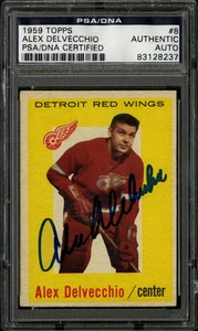 1959-60 1959 TOPPS HOCKEY~#8~ALEX DELVECCHIO~PSA/DNA AUTOGRAPHED SIGNED - Picture 1 of 1