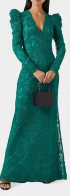 Tadashi Shoji Embroidered Lace Sleeve Gown Dress Deep Pine NWT - Image 1 of 4