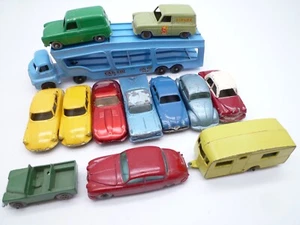 VINTAGE MOKO LESNEY A2 BEDFORD CAR TRANSPORTER & 12 CARS CITROEN VW JAGUAR 1950s - Picture 1 of 4