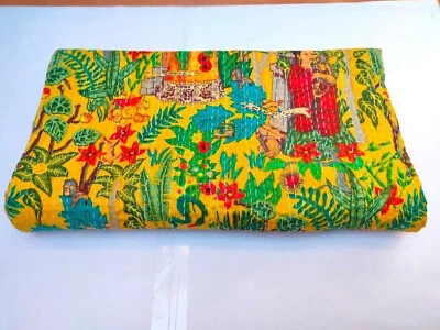 Edredón indio estampado floral Kantha edredón bohomiano hippie cubierta de cama Gudari Foto 1 de 4