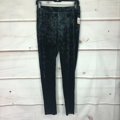 Leggings Thalia Sodi para mujer pequeños negros de terciopelo elásticos tiro medio tobillo lisos Foto 1 de 4