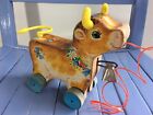 Fisher Price Vintage 1960’s Bossy Bell Wooden Cow Pull Toy Bell & Tail Working