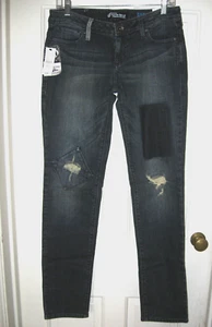 NEW VOLCOM SUPER SKINNY DESTROYED JEANS WOMENS SZ 9 X 32" DARK STRETCH NWT $49 - Picture 1 of 9
