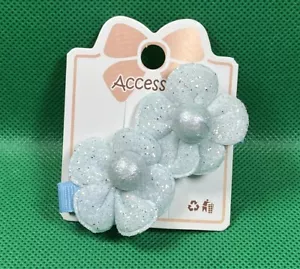 Blue Floral Bead Hair Bow Ribbon Clip Baby Toddler Girl Hair Barrette Set - Picture 1 of 3