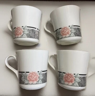 Juego de 4 piezas de taza de café Corning Corelle Silk & Roses 8 OZ rosa flor mármol arte Foto 1 de 4
