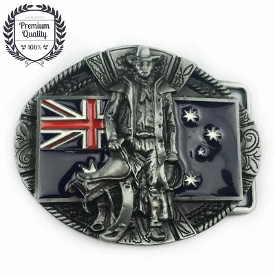 AUSTRALIAN FLAG Belt Buckle Metal Zinc Alloy Western Vintage Retro Cowboy Oval - image 1 of 4