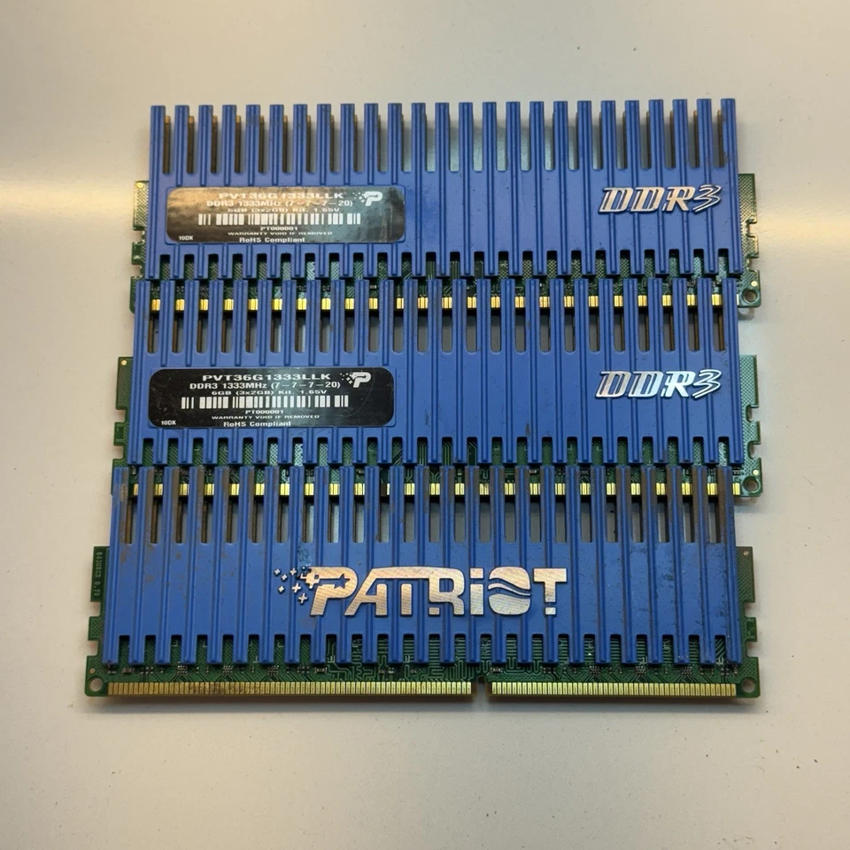 Patriot PVT36G1333ELK 3x2Gb=6Gb PC3-10600 1333Mhz DDR3 Desktop Memory RAM Aa53 - Image 1 of 2