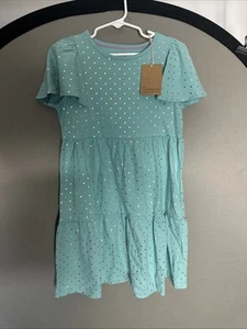 Mini Boden Teal With Gold Polka Dot Party Holiday Dress Size 7-8Y New W Tags - Picture 1 of 6