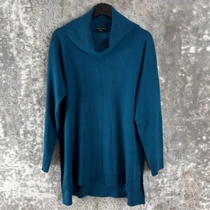 Eileen Fisher Size S Merino Wool Italian Yarn Minimalist Cowl Neck Sweater Blue - Picture 1 of 7