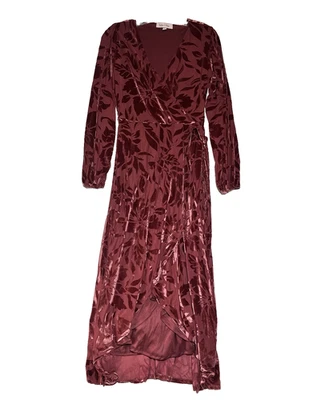 Vestido envolvente midi de terciopelo Burnout talla pequeña malva floral alto bajo Foto 1 de 4