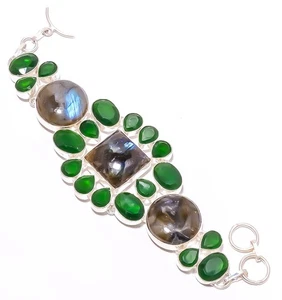 Natural Canadian Labradorite Silver Plated Jewelry Bracelet 7-8" F2619 - Picture 1 of 5