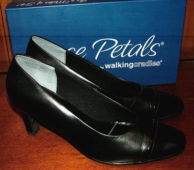 Rose Petals By Walking Cradles Black Kid Leather High Heel Pump Women's Shoes 8W - Image 1 of 4