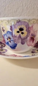 Jumbotasse mit Unterteller Pansy II Stiefmütterchen Roy Kirkham Porzellan - Bild 1 von 5